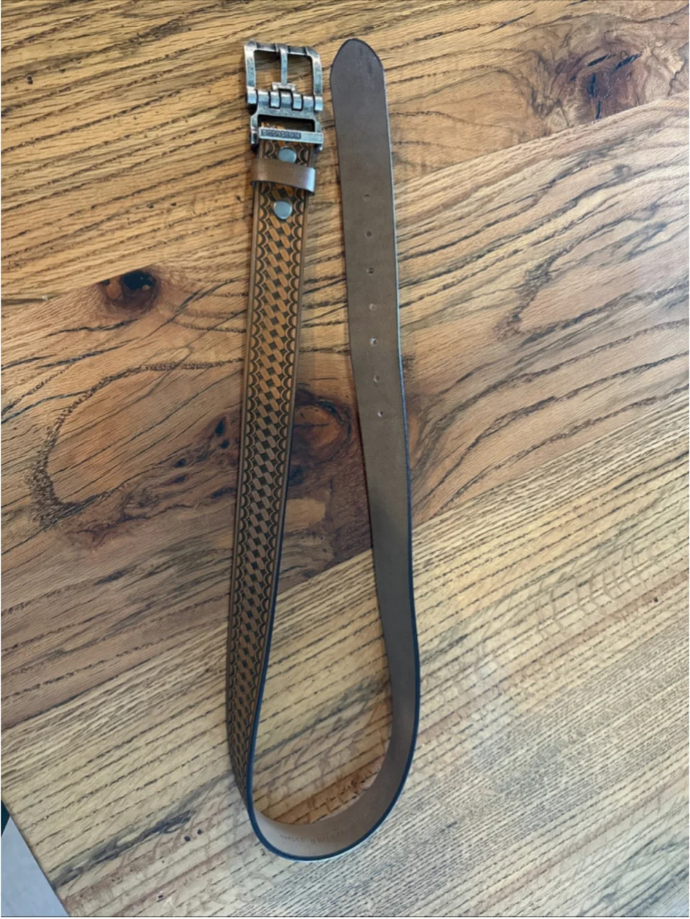 Bison Denim Leather Belt 115cm High Quality Crosshatch Design